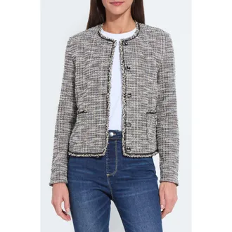 Lyss&eacute; Collarless Stretch Tweed Jacket in Grey Multi at Nordstrom, Size X-Small