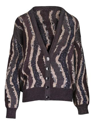 Missoni wave pattern knit cardigan - women - Polyamide/Rayon/Metallised Fibres - 42 - Brown