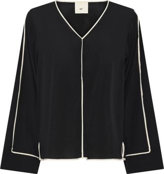 Julie Fagerholt - Heartmade Overhemden, Dames, Zwart, 2Xl, Zwarte Zijden Blouse met Wijde Mouwen