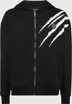Plein Sport Felpa con cappuccio e zip Scratch relaxed fit con logo posteriore