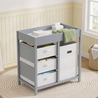 STILVORA Changing Table with 4 Drawers & Padded Mat in Grey