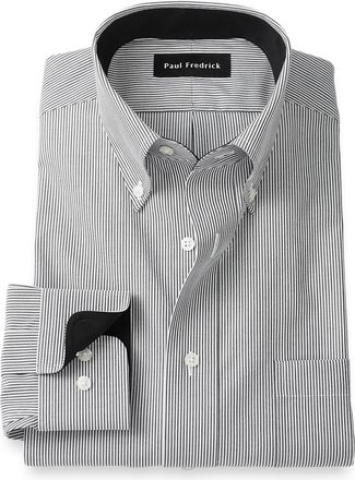 Paul Fredrick Slim Fit Non-iron Cotton Stripe Dress Shirt With Contrast Trim