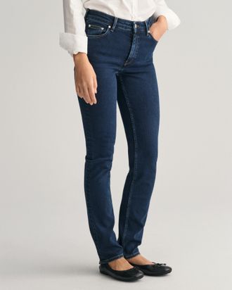GANT Slim-fit-Jeans GANT SLIM SUPER STRETCH JEANS, Damen, Gr. 27, L&auml;nge 32, blau (dunkelblau broken in), Denim/Jeans, Obermaterial: 92% Baumwolle, 6% Elast