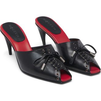 Alexander McQueen Lexie Peep Toe Sandal in Black/Red at Nordstrom, Size 8.5Us
