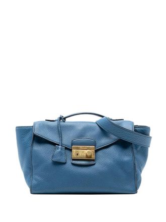 Prada 2000-2025 Vitello Daino Sound Lock boekentas - Blauw