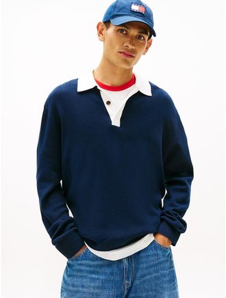 Tommy Hilfiger Mens Tommy Jeans Rugby Sweater - Navy - XL