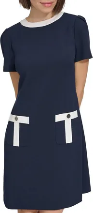 Tommy Hilfiger Pocket Trim Shift Dress In Sky Captain Ivory