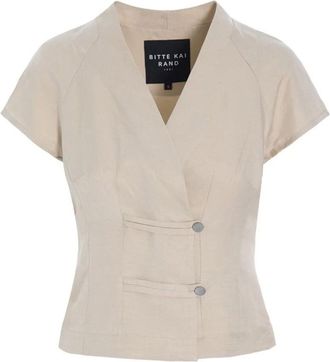 Bitte Kai Rand Blouse met korte mouwen en banddetail - Dames - Blouses - Beige - S - Leer - Overhemden