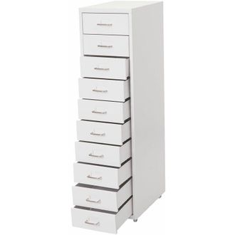 Hhg Armario Con Ruedas Boston T851, Armario Con Cajones Armario De Acero, 110x28x41cm 10 Cajones, Blanco