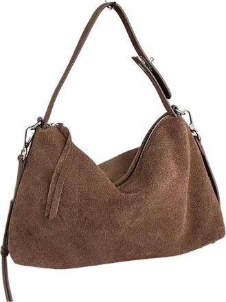 Generic Big Matte Suede Leather Women Handbag Female Shoulder Crossbody Bag(Coffe leather)