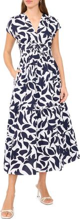 CeCe by Cynthia Steffe V-Neck Cotton Midi Dress in Classic Navy at Nordstrom Rack, Size X-Large