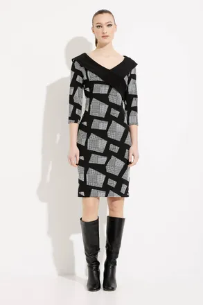 Joseph Ribkoff Geometric Print Sheath Knee-Length Dress In Black/white