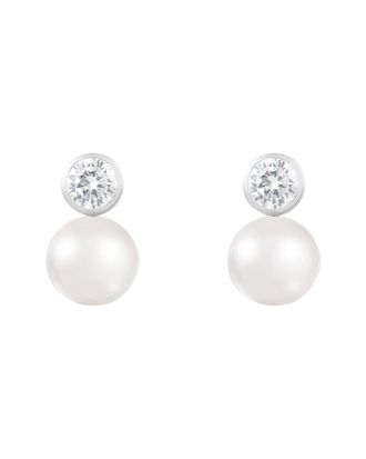 Splendid Pearls 7.5-8Mm Pearl Cz Drop Earrings