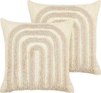 Beliani Beliani - Conjunto De 2 Cojines Decorativos De Algod&oacute;n Con Motivo Abstracto Color Beige 45 X 45 Cm Tatsoi