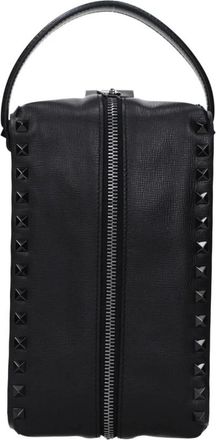 Valentino Garavani Tassen, Heren, Zwart, ONE Size, Leer, Studded Leren Clutch Tas met Schouderband