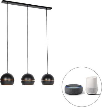 QAZQA Industrial L&aacute;mpara Colgante Inteligente Negra Con Interior Dorado 3 Luces Con Wifi St64 - Buell Acero Alargada /redonda Adecuado Para Led Max. 3 X 7 W
