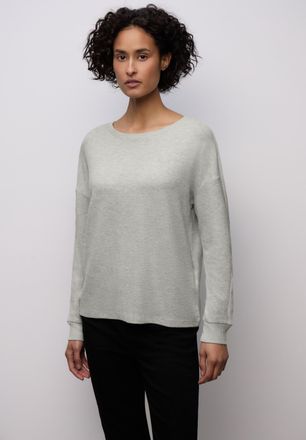 Street One Langarmshirt STREET ONE, Damen, Gr. 34, pelican grau meliert, Jersey, Obermaterial: 80% Viskose, 15% Polyester, 5% Elasthan, meliert, regular fit norm