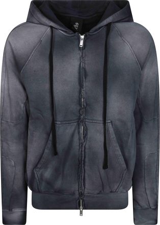 Thom Krom Washed Black Distressed Zip Hoodie