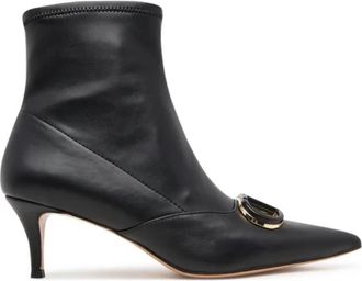Twinset Oval T Enkellaarsjes - Dames - Laarzen met Hak - Zwart - 40 EU - Leer - Schoenen