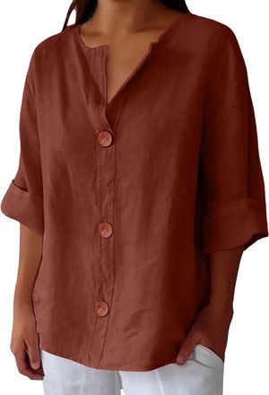 Generic Linen Tops for Women UK Plus Size 22-24 Pink Silk Wedding Top Clearance Linen Daily for Women Summer Cotton Linen Tee Essentials Vacation Beach Solid 