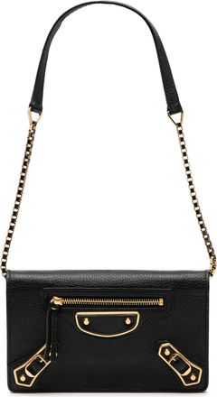 Balenciaga Tweedehands Chevre Motocross Metallic Edge Drievoudige Portemonnee Aan Ketting