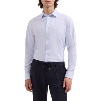 Bugatchi Alvin Shaped Fit Mini Check Button-Up Shirt in Air Blue at Nordstrom, Size Xxx-Large
