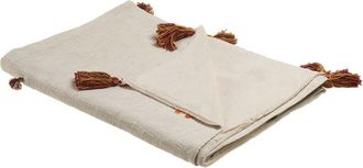 Beliani Manta De Algod&oacute;n Beige Naranja Blanco 130 X 180 Cm Hecho A Mano Llama Khandwa