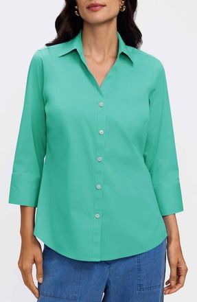 Foxcroft Mary Button-Up Blouse in Biscay Green at Nordstrom, Size 10