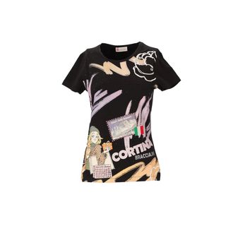 Braccialini Cartolina T-shirt - Dames - Tops - Zwart - Maat: S/M Katoen