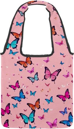 Generic Aesthetic Butterfly Reversible Canvas Shoulder Tote - Double-Sided Print, 12oz Cotton, 27cm Drop, Fold-Flat Bag for Travel, Shopping, Street Outings
