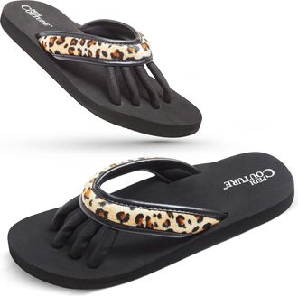 Pedi Couture Pedicure Sandals with Built In Toe Separators for Women - Comfortable Spa Style Flip Flops for Home, Salon, Yoga & Gym Use, Leopard, Small