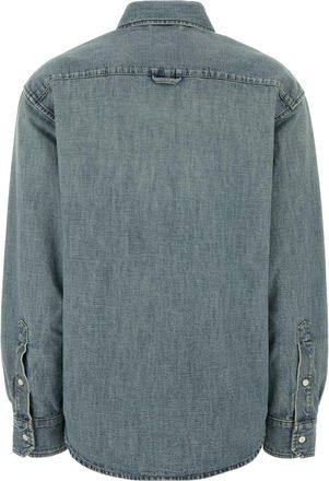 Miu Miu Womens Logo-Embroidered Denim Shirt Blue Trochusniloticus
