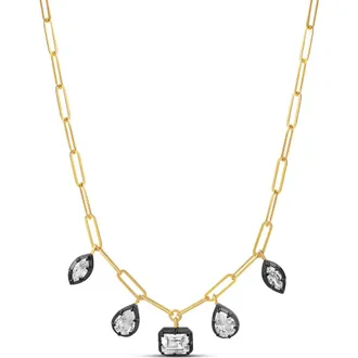 SHYMI Mixed Shape Cubic Zirconia Paperclip Necklace in Gold/black at Nordstrom