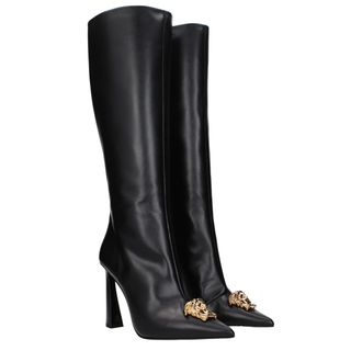 Versace Womens Black Leather High Heel Boots