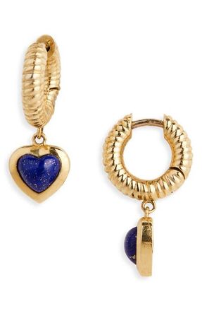 Established Stone Heart Huggie Drop Earrings in Lapis/Gold at Nordstrom