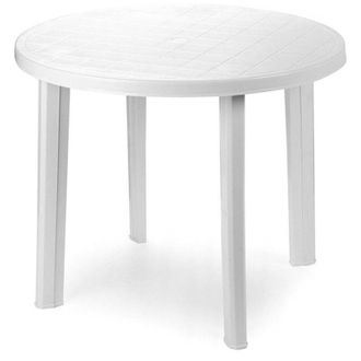 Trade Shop Trade Shop Traesio - Tavolo Da Giardino Bianco Rotondo In Plastica 90x72cm Resistente Arredo Esterno 008942