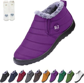Generic Womens Waterproof Orthopedic Warm Boots, New Comfortable Anti-Slip Warm Snow Boots, Fur Lining Slip On Warm Shoes (Purple, Medium, Adult, Women, 4.5, 