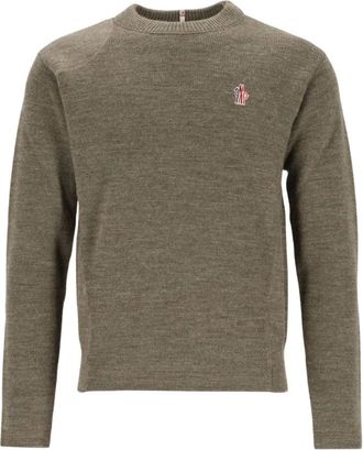 Moncler Wool Crew Neck Sweater - Heren - Ronde hals truien - Grijs - M - Wol - Truien & Vesten