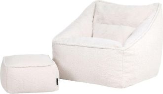 Icon Brand Sillón puf y reposapiés cuadrado en tejido borg bouclé color crema