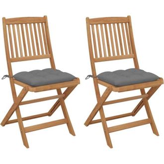 vidaXL Vidaxl - Sillas De Jard&iacute;n Plegables 2 Uds Y Cojines Madera Maciza Acacia