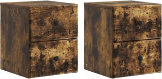 vidaXL Mesita De Noche De Pared 2 Uds. Roble Ahumado 34,5 X 33 X 40 Cm Vidaxl