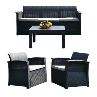 Relaxdays Conjunto Relaxdays Muebles Jard&iacute;n Rat&aacute;n 4 Piezas, Para 5 Personas: Sof&aacute; 3 Plazas, 2 Sillones Y Mesa, Exterior, Colores
