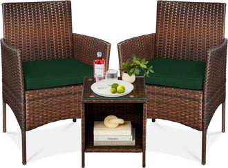 Best Choice Products 3-Piece Outdoor Wicker Conversation Patio Bistro Set, w/ 2 Chairs, Table