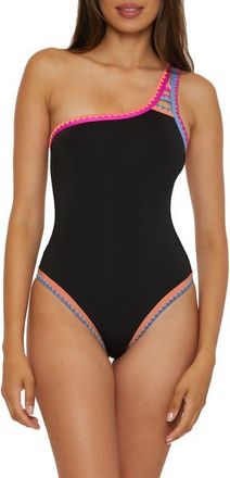 Lucky Brand Avila Asymmetric One-Piece Swimsuit in Black at Nordstrom, Size Large
