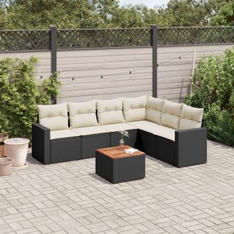 vidaXL Set De Comedor De Jard&iacute;n 7 Pzas Y Cojines Rat&aacute;n Sint&eacute;tico Negro Vidaxl