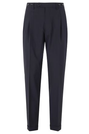 Berwich Blue Barber Long Darts Turn-Up Wool-Blend Trousers