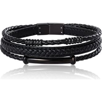 Lucky Brand Stainless Steel Triple Row Black Cord Bracelet - 8.25 at Nordstrom