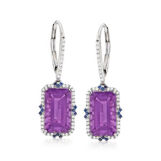 Ross-Simons Amethyst and. Diamond Drop Earrings With Sapphire Accents in 14kt White Gold