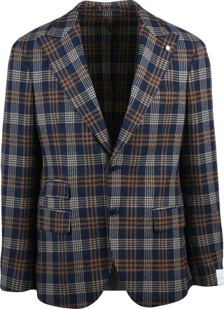 Lubiam Rounded Plaid Jacket in Navy and Brown Tones