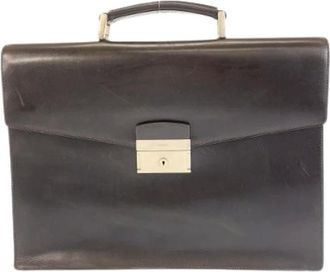 Prada Pre-owned Handbags, male, Brown, Size: ONE SIZE Pre-owned Leather Briefcase